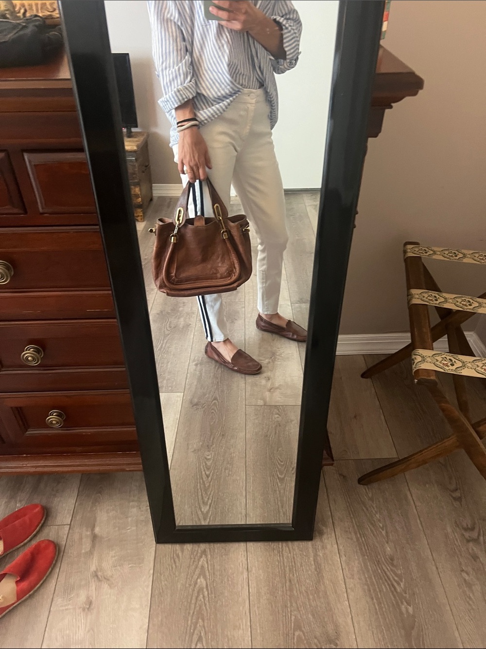 Chloe Brown Leather Shoulder Bag with Gold Accents